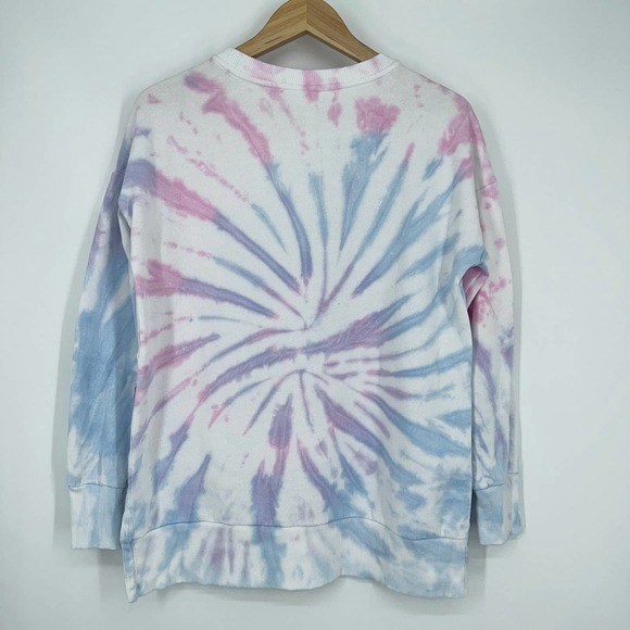 90 Degree by Reflex Pink & Blue Tie-Dye Side-Slit Sweatshirt - Picture 7 of 9